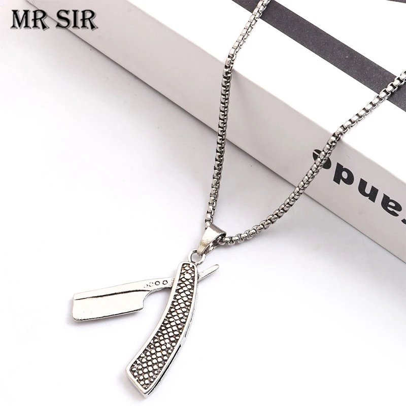 

Mini Razor Alloy Pendant Necklace 60CM Stainless Steel Chain Punk Necklaces For Men Husbands Boyfriend DIY Jewelry Barber Gifts
