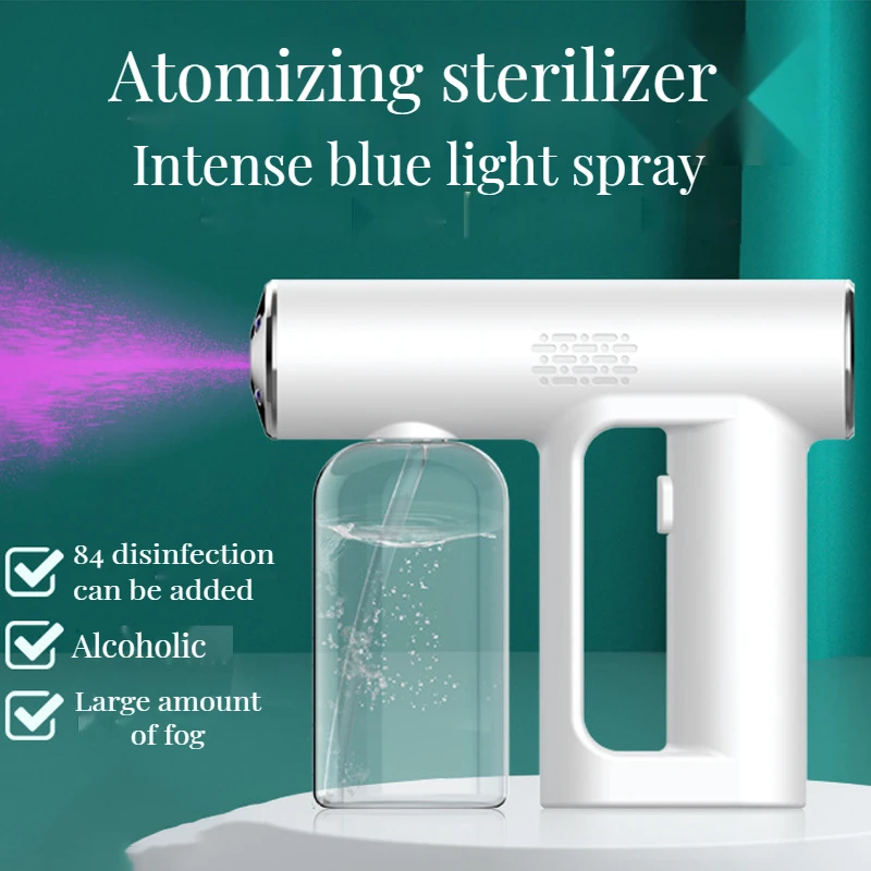 

Электрический распылитель, автоматический синий светильник, спиртовой дезинфекционный пистолет, нано-туман, для дома, небольшая увлажняемая банка для полива