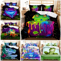 bedding cartoon frog duvet cover kingqueen size set fantasy galaxy animal colored frogs design psychedelic boy girl quilt cover