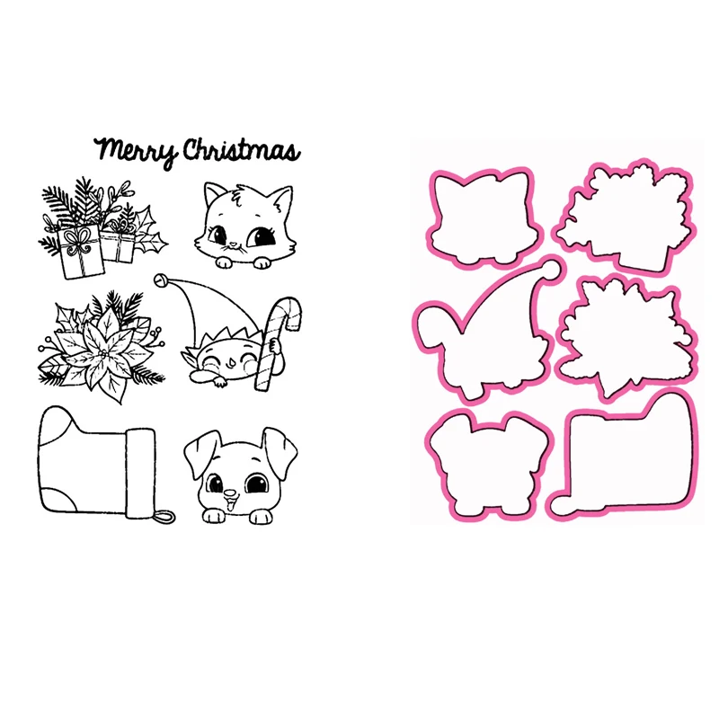 

Stocking Stuffers Clear Stamps and Coordinating Dies Critters Poinsettias Die Cuts for DIY Paper Scrapbooking Decoration X19