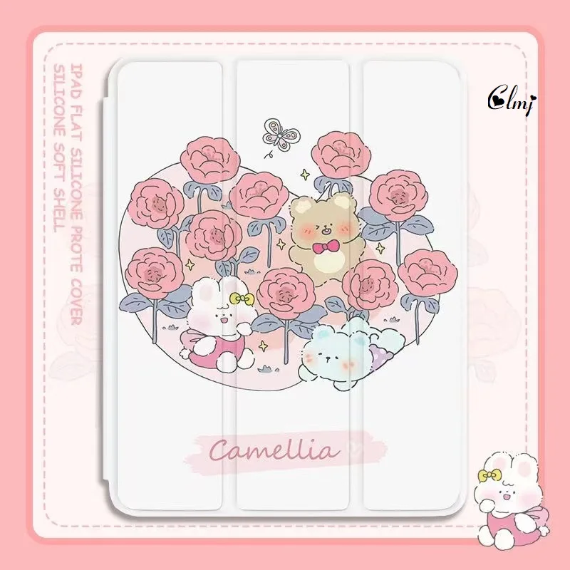 

Clmj Bear Rabbit Flower iPad Case Cute Cartoon Animal Apple Tablet Case For iPad 6th 7th 8th 9th Air 3 4 5 Mini 5 6 Pro 3 4 5