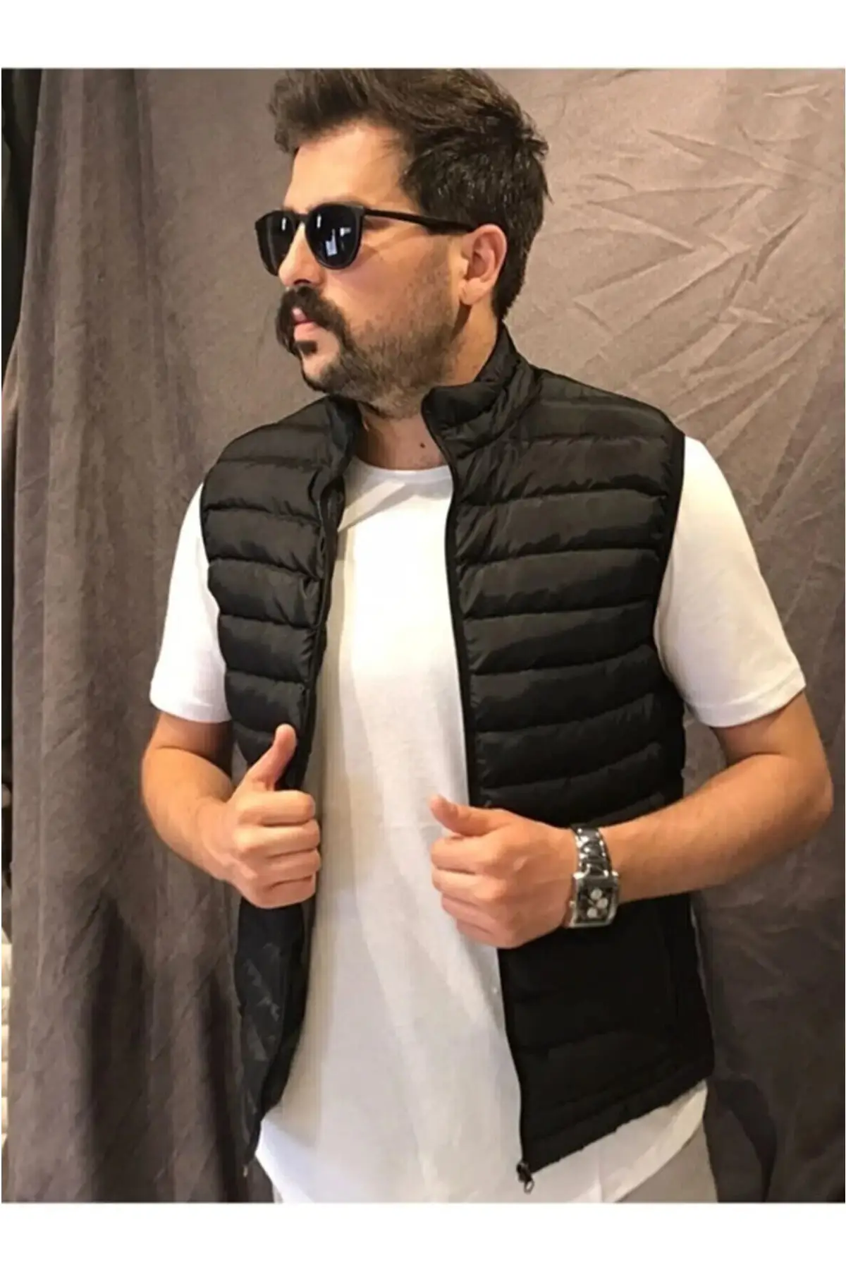 

Sksonic Men's Black Inflatable Vest Narrow Double Flat Zipper Jacket & Outerwear