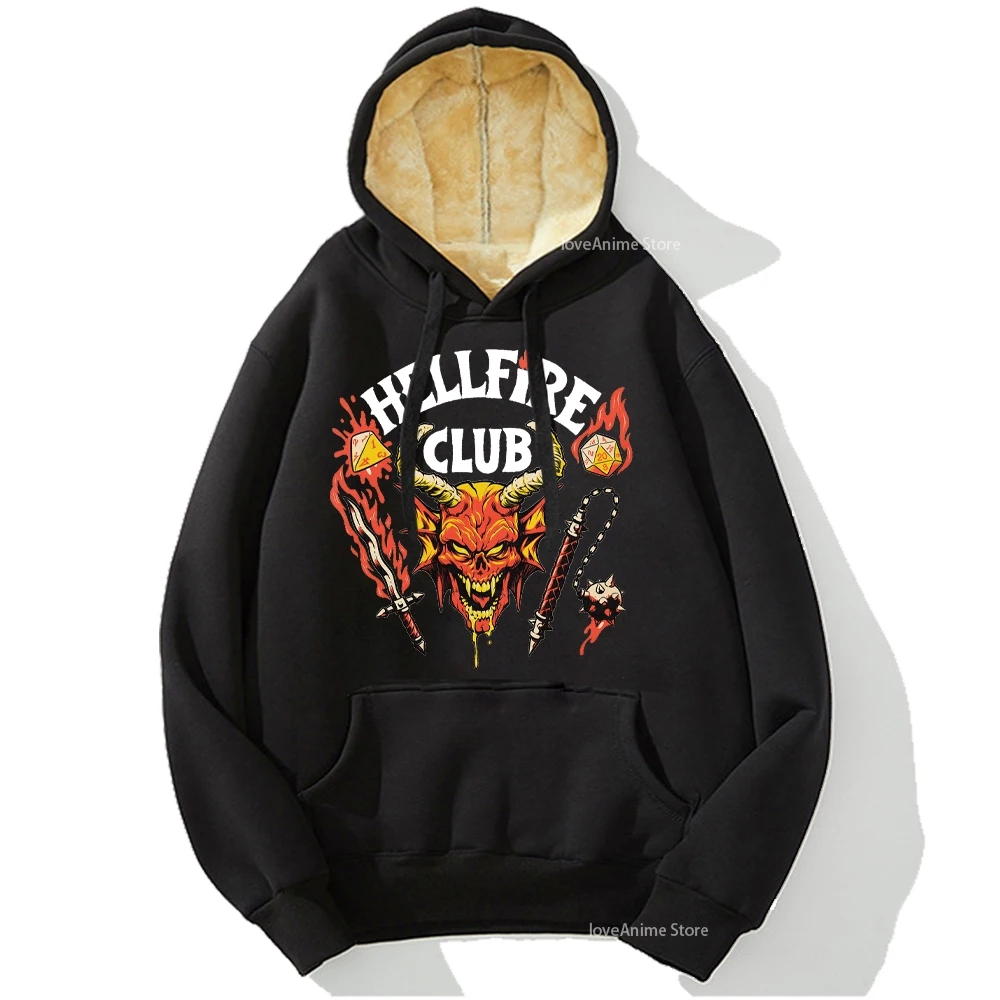

Hellfire Club Hoodie Thicken Sweatshirts Lambswool Pants Hooded Thick Warm Hoodies Winter Streetwear Sweatshirt Pocket Pullover