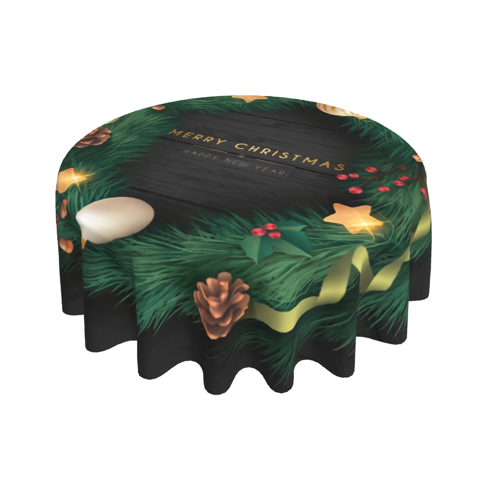 

Xmas Tree Black Wooden Background Table Cloth with Dust-Proof Wrinkle Resistant Waterproof Decorative Table Cover