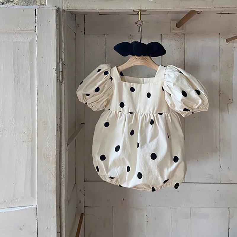 

2022 Summer Children Fashion Costume Toddler Unisex Cotton Short Sleeves Romper Baby Boy Polka Dot Jumpsuit Kid Thin One-pieces