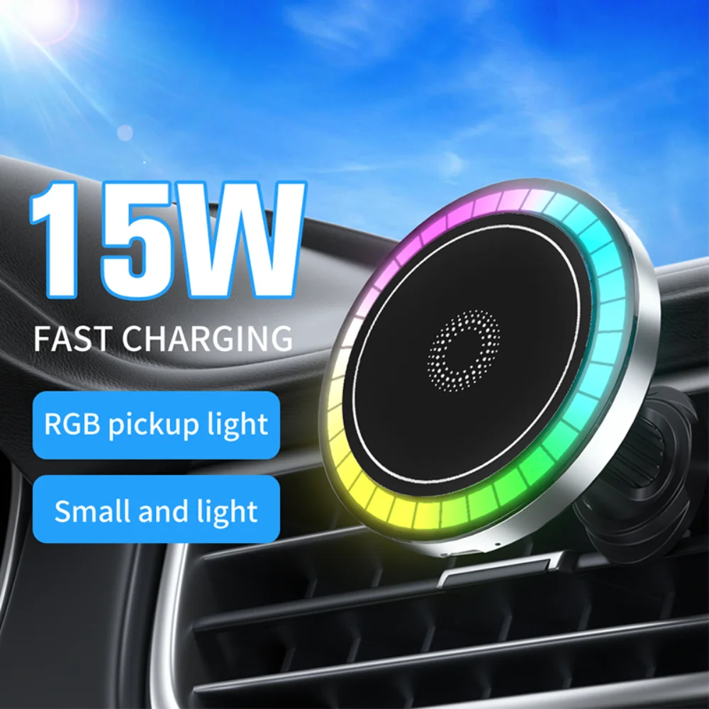 

15W Fast Wireless Charger Magnetic Car Bracket for iPhone15 14 13 12 11 Samsung S23 S22 S21 HUAWEI P40 Xiaomi MIX With RGB Light