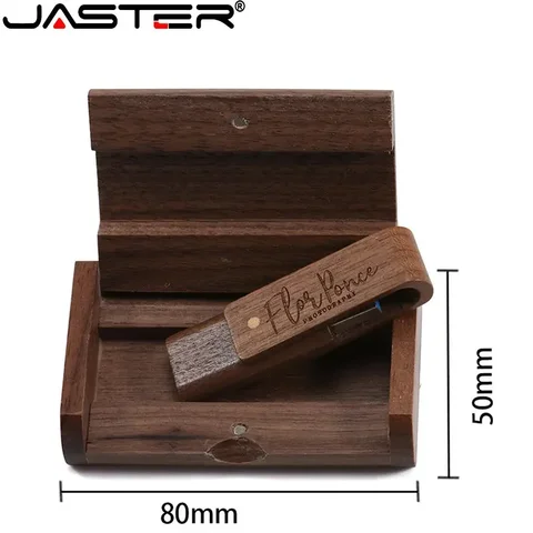 JASTER Вращающиеся деревянные флэш-накопители USB 2.0 128 ГБ Pen Drive 64 ГБ Бесплатная карта с логотипом 32 ГБ 16 ГБ подарок U-диск