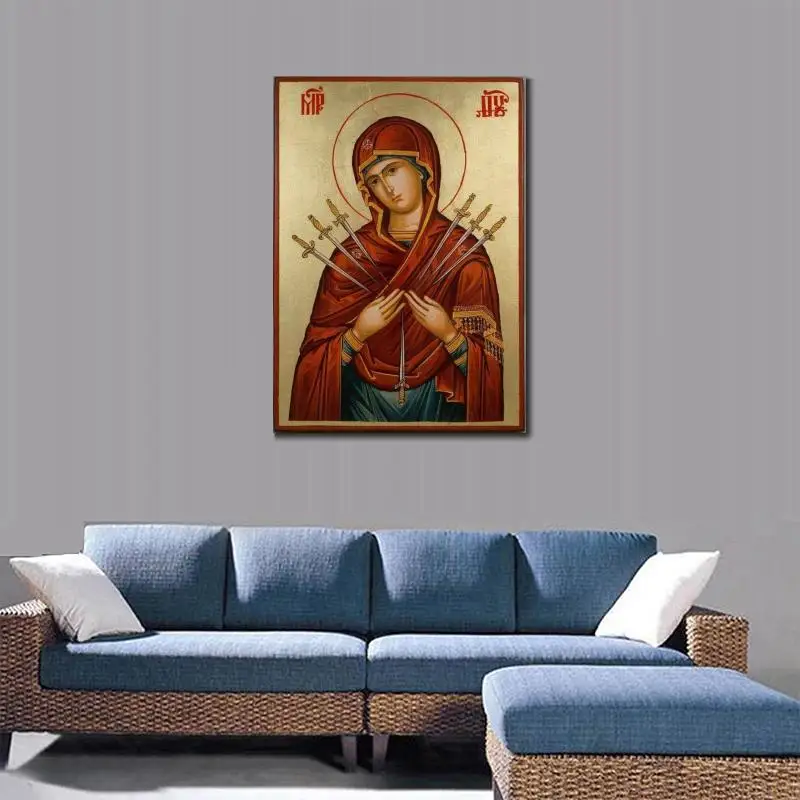 Большая Картина на холсте с изображением матери сожалеющей Дева Мария ручная