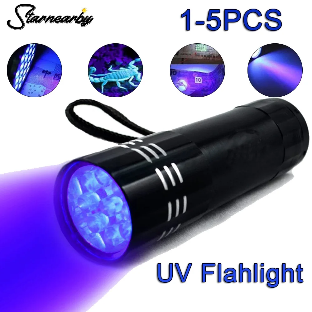 

1-5PCS Mini Aluminum UV ULTRA VIOLET 9 LED FLASHLIGHT Torch Light Lamp Ultraviolet Light Super Mini Aluminum UV Flashlight Torch
