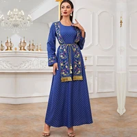 wepbel arabic robe muslim dress abaya islamic clothing ramadan eid robe djellaba blue tassel embroidery maxi dress turkey kaftan