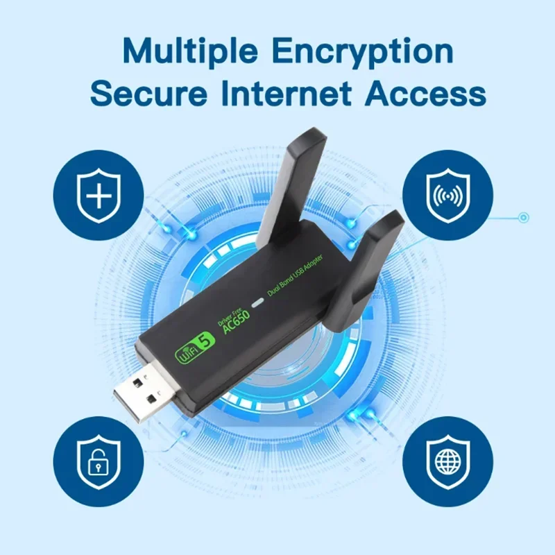 Wi-Fi USB AC650 Адаптер Двухдиапазонная беспроводная сетевая карта USB2.0 Приемник с