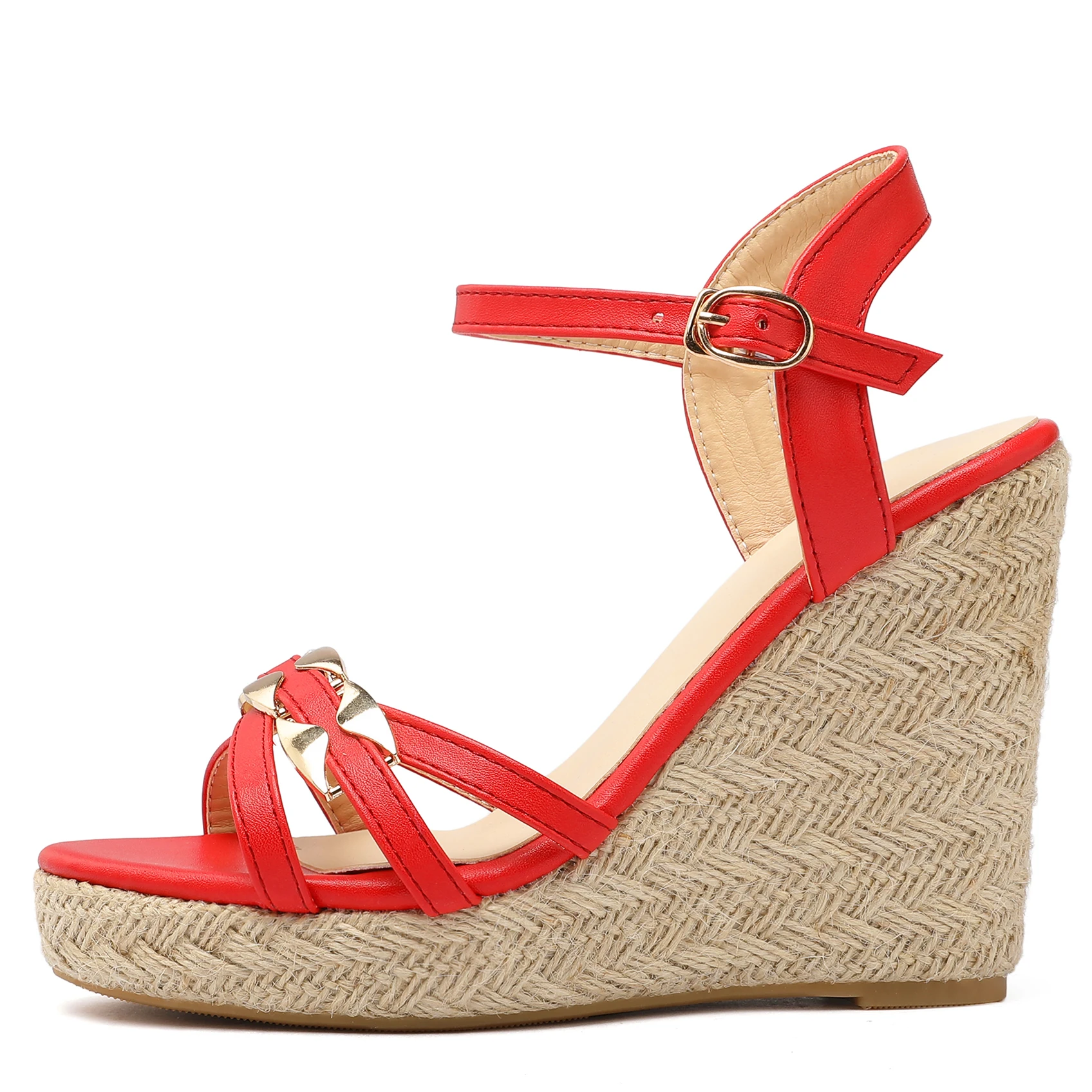 

Сандалии-гладиаторы женские на танкетке, модные вязаные босоножки на высоком каблуке, повседневная обувь красного цвета, большие размеры 45 50, на лето