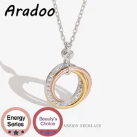 ARADOO S925 Silver Art Circle Necklace Three Rings Three Colors Micro Diamond Circle Pendant Light Luxury Silver Pendant