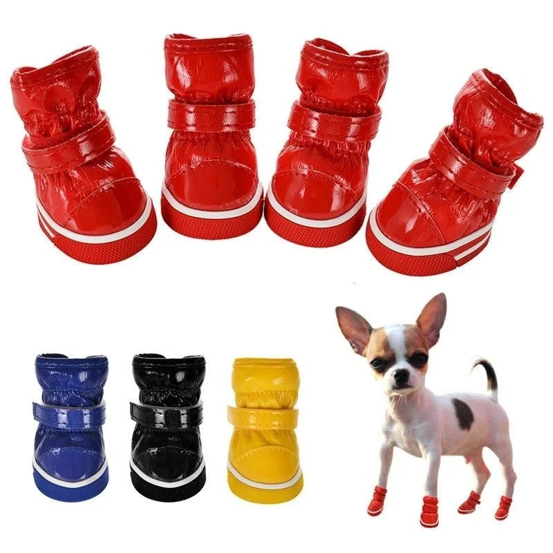 

4Pcs/Sets Winter Dog Shoes For Small Dogs Warm Fleece Puppy Pet Shoes Waterproof Snow Boots Chihuahua Yorkie Teddy Dog Shoes