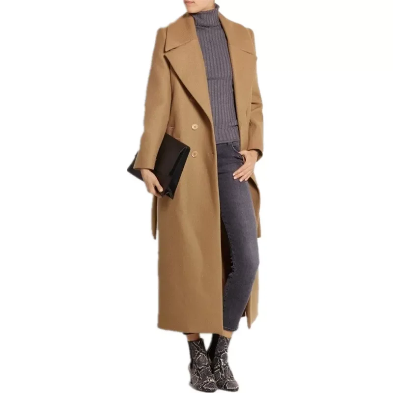 2022NEW feminino 2021 UK Women Plus size Autumn Winter Cassic Simple Wool Maxi Long Coat Female Robe Outerwear manteau femme