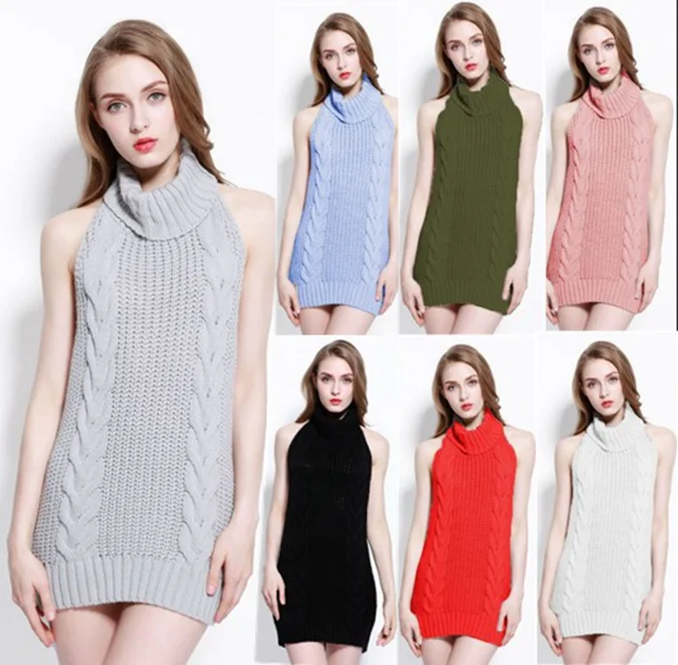 

2022 High neck bow knit sleeveless head open back sweater
