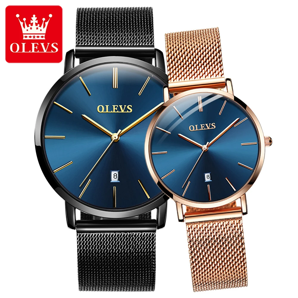 OLEVS Hot Sale Fashion Couple Ultra Thin Watches for Men Women Business Stainless Steel Mesh Quartz Watch Relogio Feminino