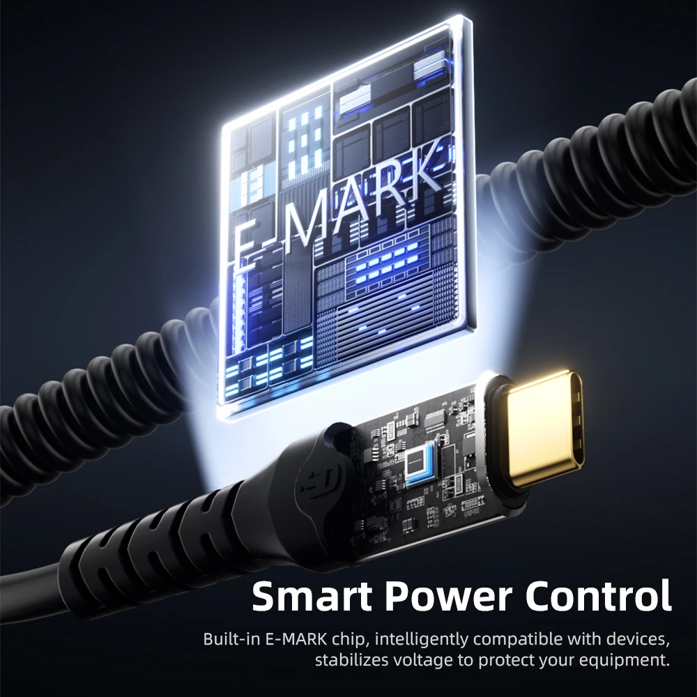 Фото Кабель DOONJIEY Spring Coiled Type C, полнофункциональный USB3.2, 100W PD, совместимость с 4K видео, Thunderbolt 3 4 для MacBook и iPad. №5