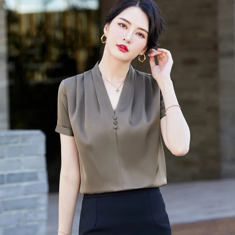 Satin V Neck Shirt Women 2022 New 
