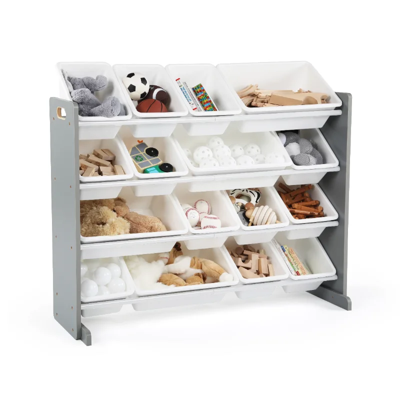 

Humble Crew Children Wood and Plastic Organizer Rack with 16 Bins, Gray and White basket storage storage baskets Storage