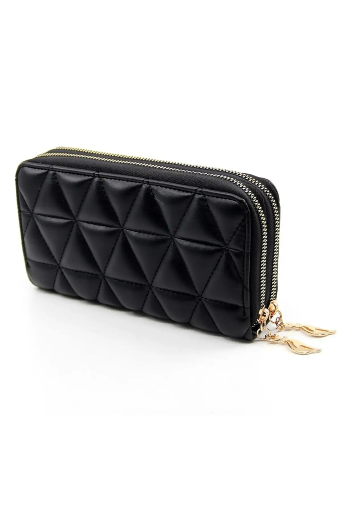 

Women's Wallet Black Quilted Stitch Detail Double Zipper Box Luxury Design Fashion Coin Purse Card Holder Wallet