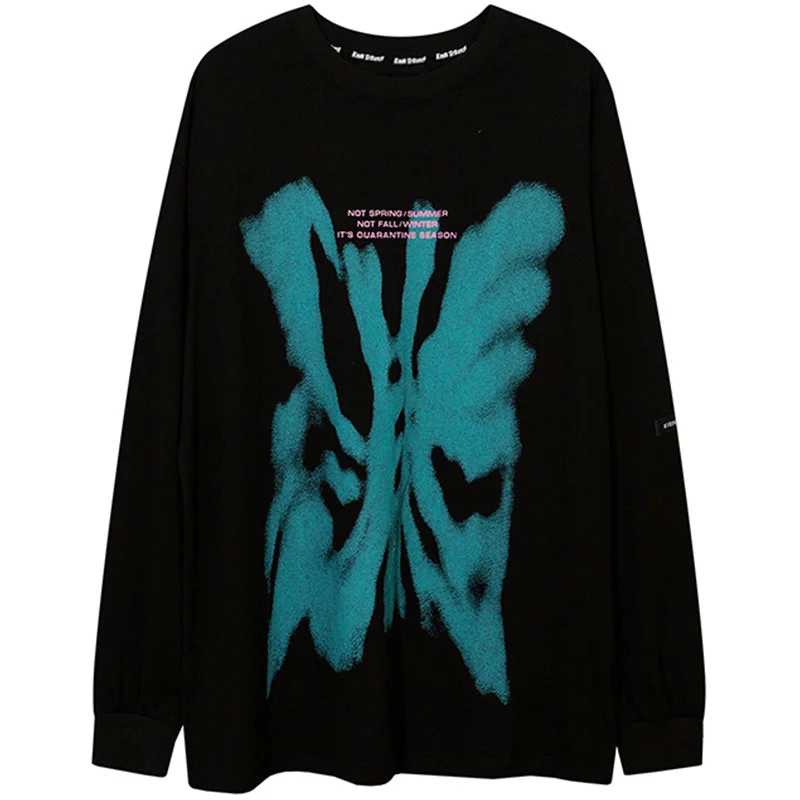 

Толстовка мужская с принтом бабочки, пуловер с вышивкой, модная уличная одежда в стиле панк, большие размеры, осень