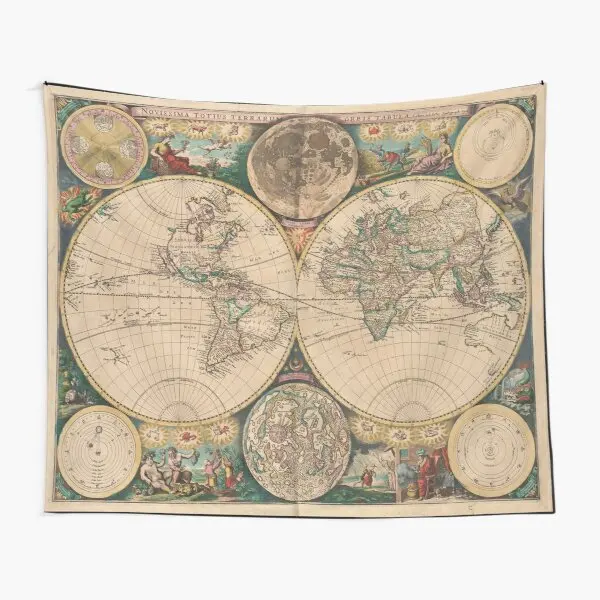 

Винтажная карта мира 1672, 2 гобеленовое полотенце, украшение для спальни, йоги, путешествия, настенный цветной коврик