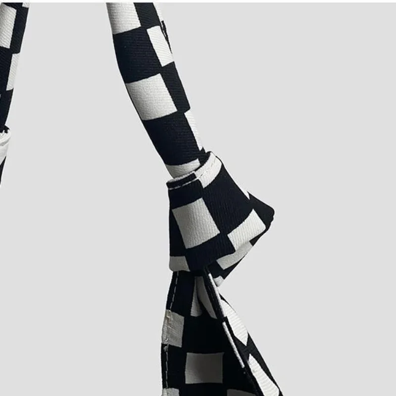 Xiuya Big Canvas Bag Vintage 2022 Fashion Plaid Print Bolso Mujer Casual All-match Korea Checkerboard Large Shopping Tote Bag