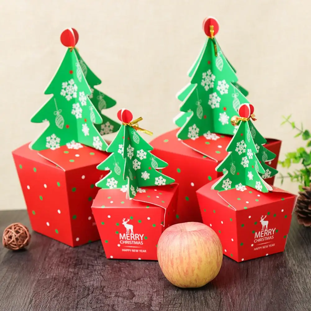 

1Pc Christmas Red Green Candy Box Tree Shape Candy Bags Cookie Packaging for Merry Christmas Home Party Gifts Decor for Home