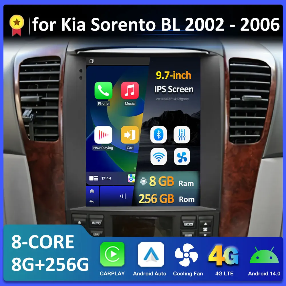 Фото Интеллектуальная система, беспроводной Carplay для Kia Sorento BL 2002, 2003, 2004, 2005, 2006, Bluetooth, 9,7-дюймовый сенсорный экран, аксессуары WIFI №1