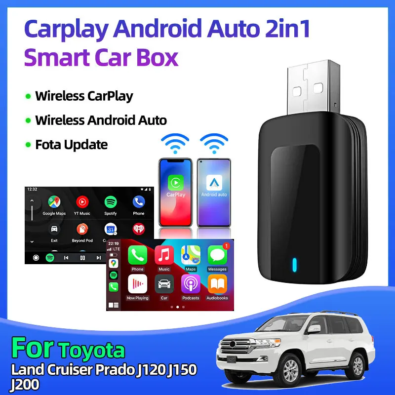 Для Toyota Land Cruiser Prado J120 J150 J200 Адаптер Carplay Android WiFi Быстрое подключение Plug and Play