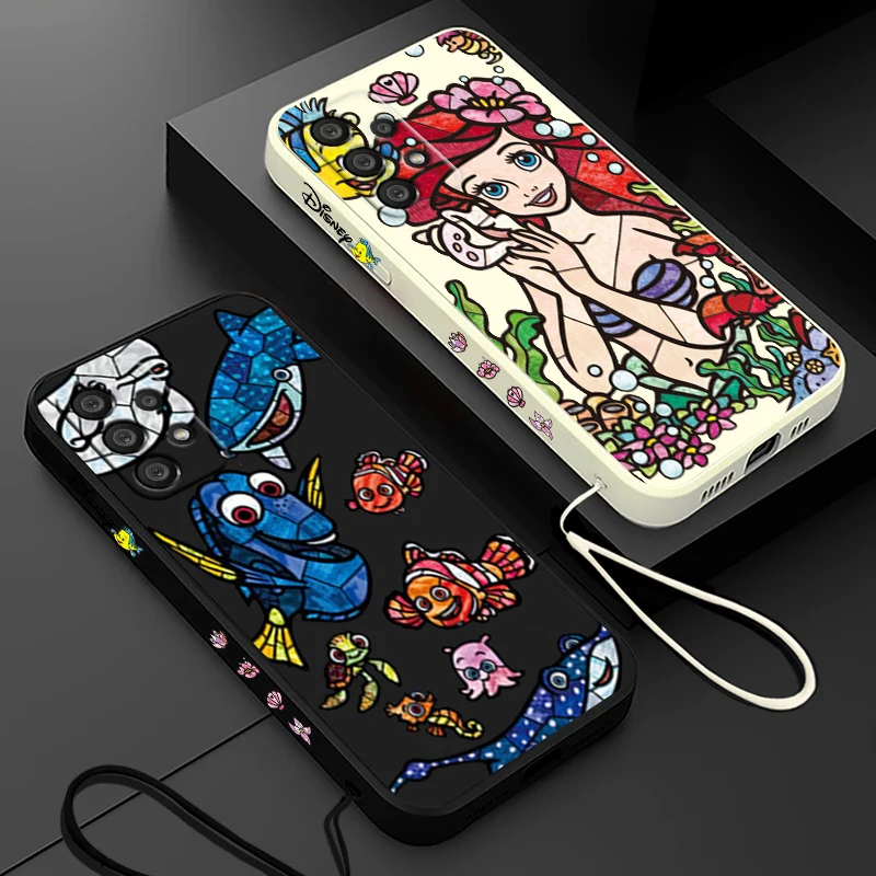 

Disney Princess little Mermaid Samsung Phone Case For A73 A53 A33 A52 A32 A71 A51 A21S A03S A50 A30 5G Liquid Left Rope Cover