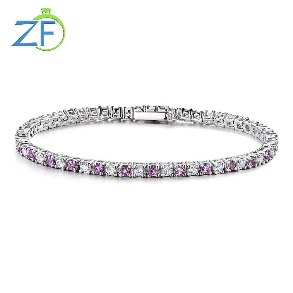 

GZ ZONGFA Original 925 Silver Tennis Bracelet for Women Round Natural Amethyst 1.8ct Gemstone Hand Charm Luxury Fine Jewelry