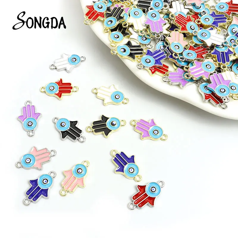 

10pcs Fatima Hamsa Hand Evil Eye Enamel Connectors Charms Alloy Metal Pendant Charm DIY Jewelry Making Bracelet Wholesale Gifts