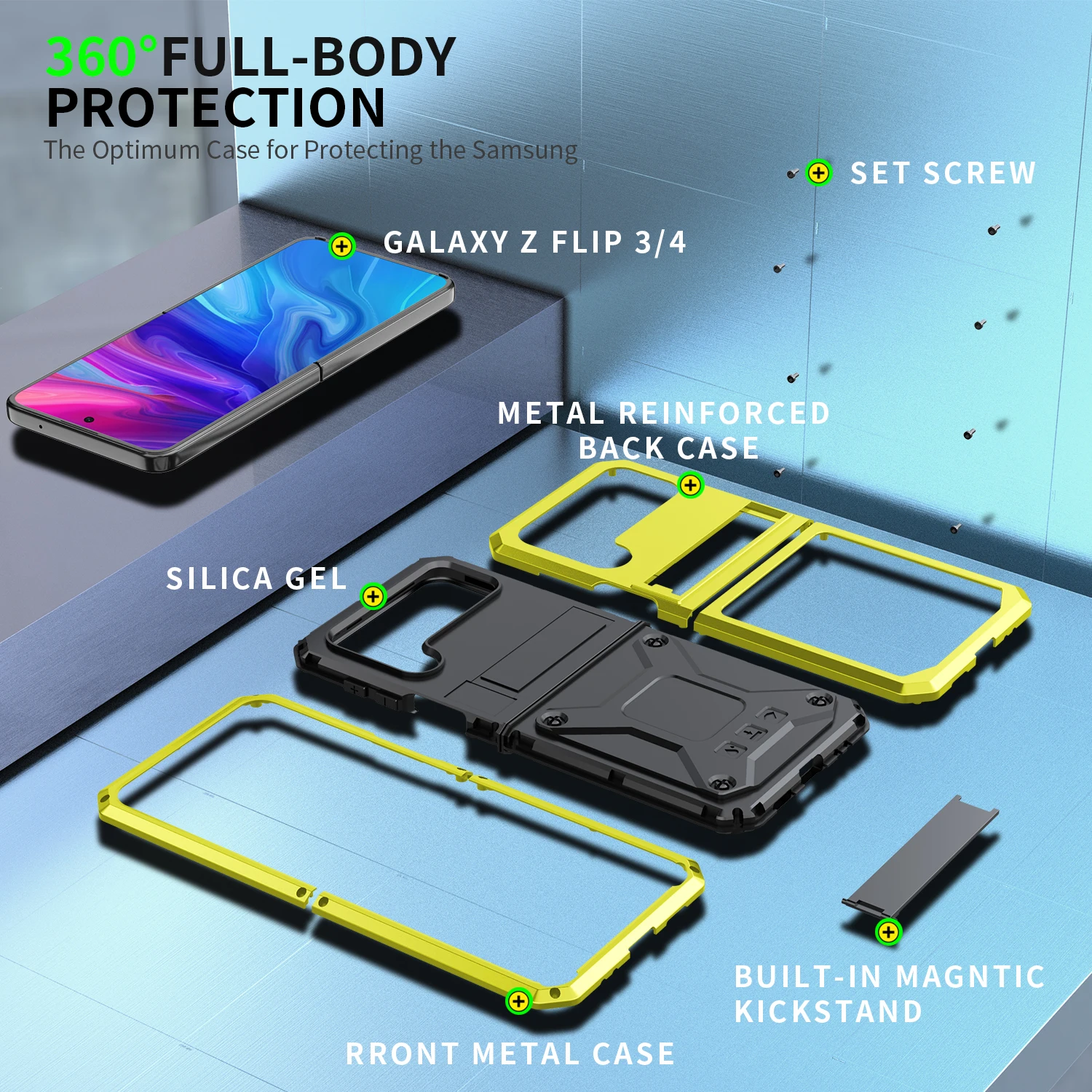 Funda for Samsung Galaxy Z Flip 4 5G 2022 Case Kickstand Cover for Samsung Z Flip 3 4 Flip4 Armor Metal Case with Stand Bracket