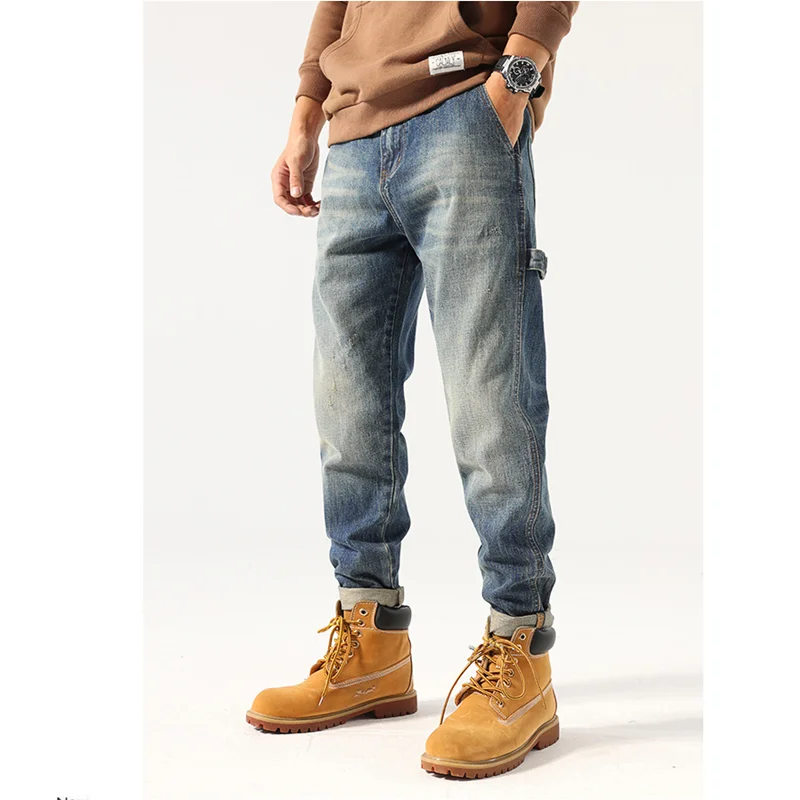 Streetwear Men American Vintage Loose Blue Jeans 2022 Autumn and Winter New Pattern Fashion Straight Cylinder Trousers Female