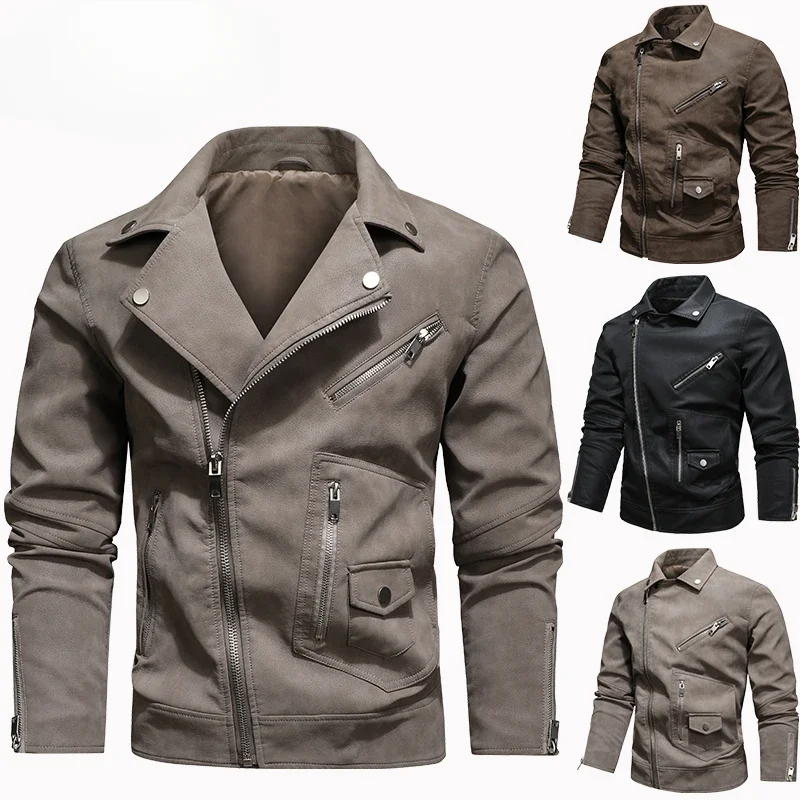 Фото Jacket Men Coat Winter Leather Bomber Genuine Casual Brown Jackets Coats Faux Leather Vintage Black Biker Jacket Men Windproof №2