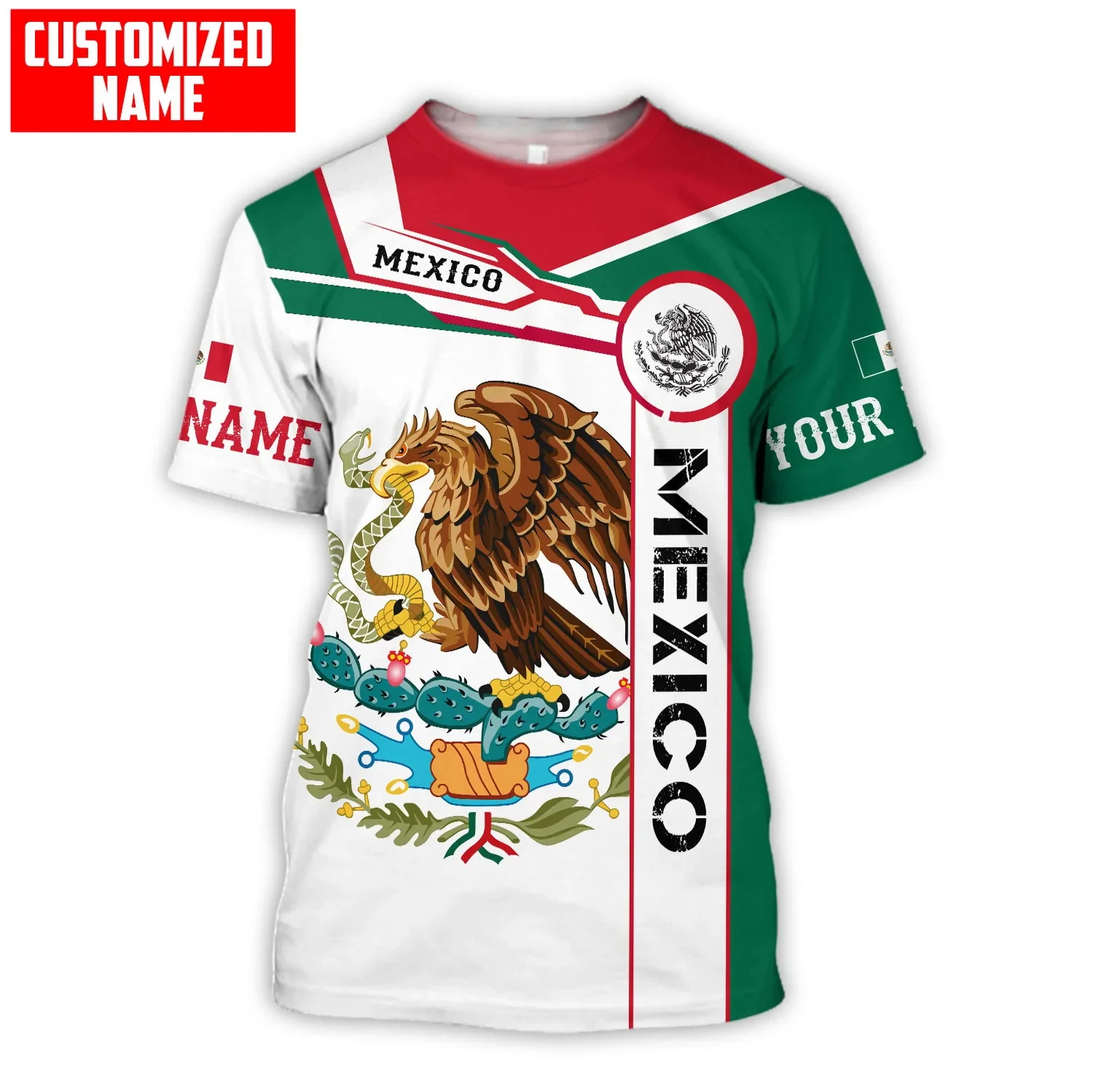 

Personalized Name Mexico Flag Coat of Arm 3D All Over Printed Men t shirt Summer Street T-shirts Unisex Casual tops DDR22