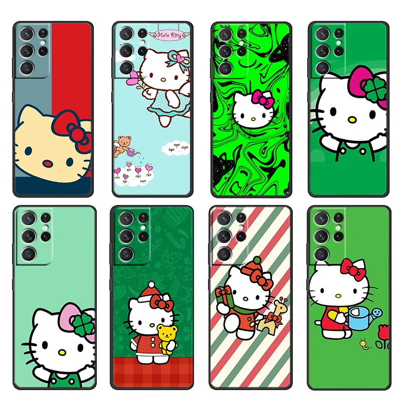 

Anime HelloKitty Cute Girls For Samsung Galaxy S22 S21 S20 Ultra Plus Pro S10 S9 S8 S7 5G Soft Silicone Black Phone Case Cover