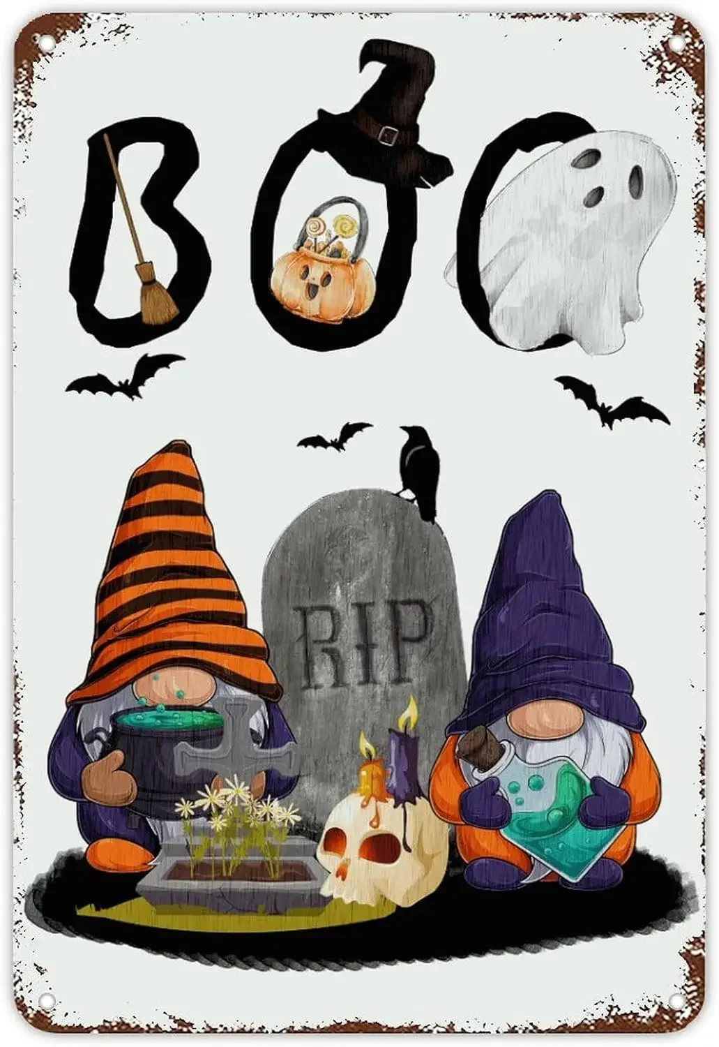Хэллоуин гномы вывески тыква страшный жуткий призрак кладбище алюминиевый