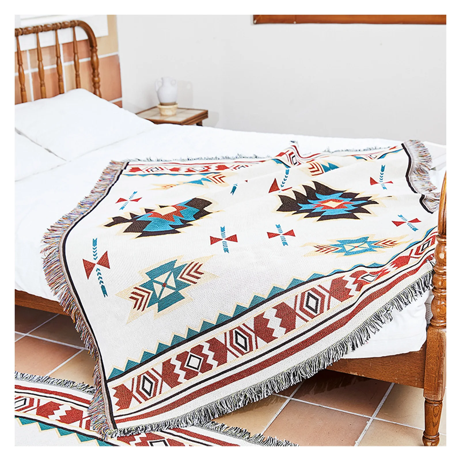 

Красочное одеяло в стиле бохо, этническое плетеное покрывало ручной работы в стиле бохо, с кисточками, для дивана, кровати, дивана, комплекты