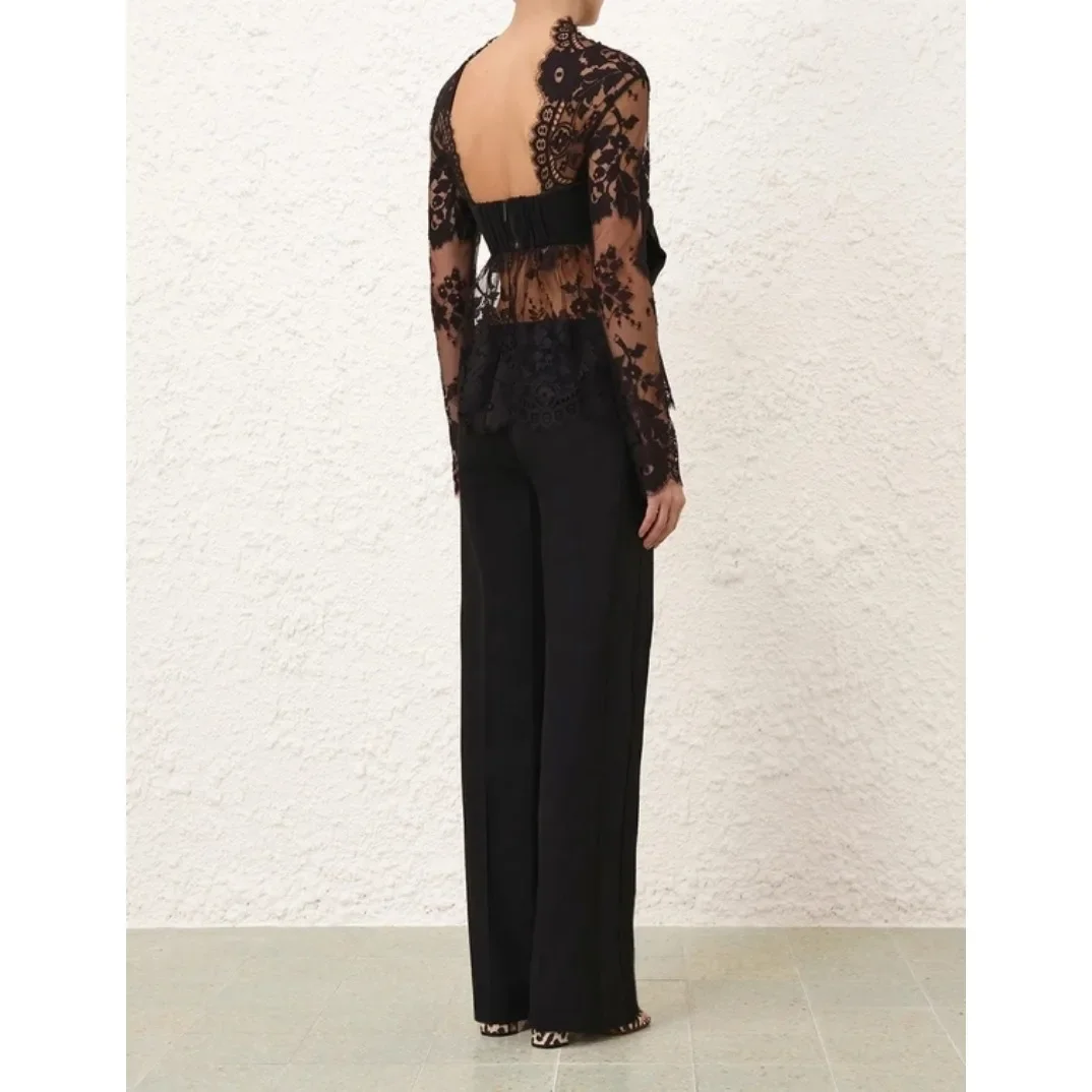 Новинка 2024 осенняя прозрачная блузка с шелковым бантом и длинными рукавами на