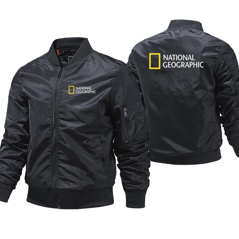 

Hot Selling National Geographic Bomber Jacket Men Casual Windbreaker Zipper Jacket Men Pilot Air Thick Jacket Motorcycle Coat