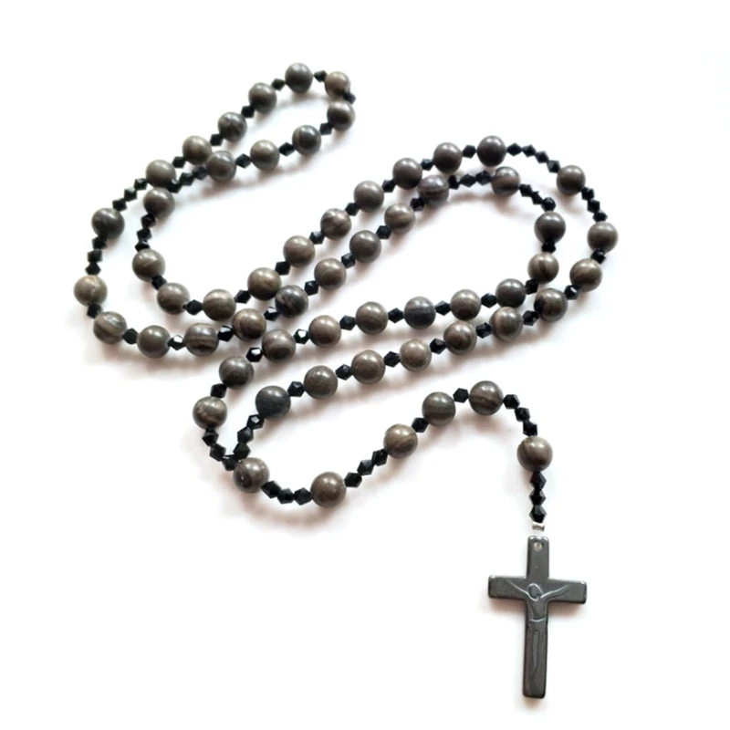 

KX4B Wood Bead Rosary Necklace Bead Church Yoga Room Decorations Gift