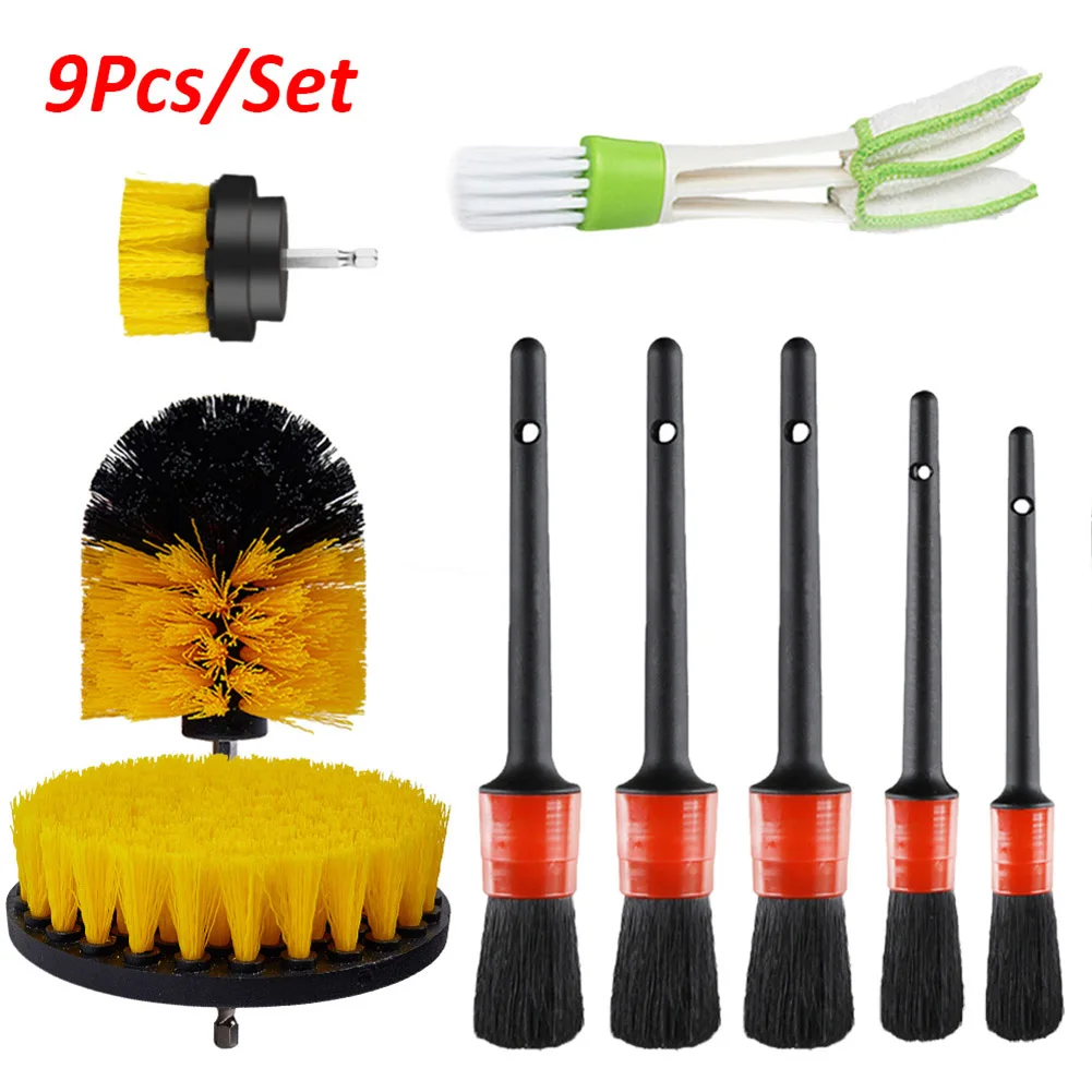 

9Pcs Car Cleaning Brush Set Electric Power Srubber Drill Brush Detailing Brush Cleaning Tool for Interior Air Vent Wheel Rim kit