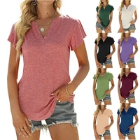 european and american womens top 2022 summer new casual v neck solid color loose t shirt women