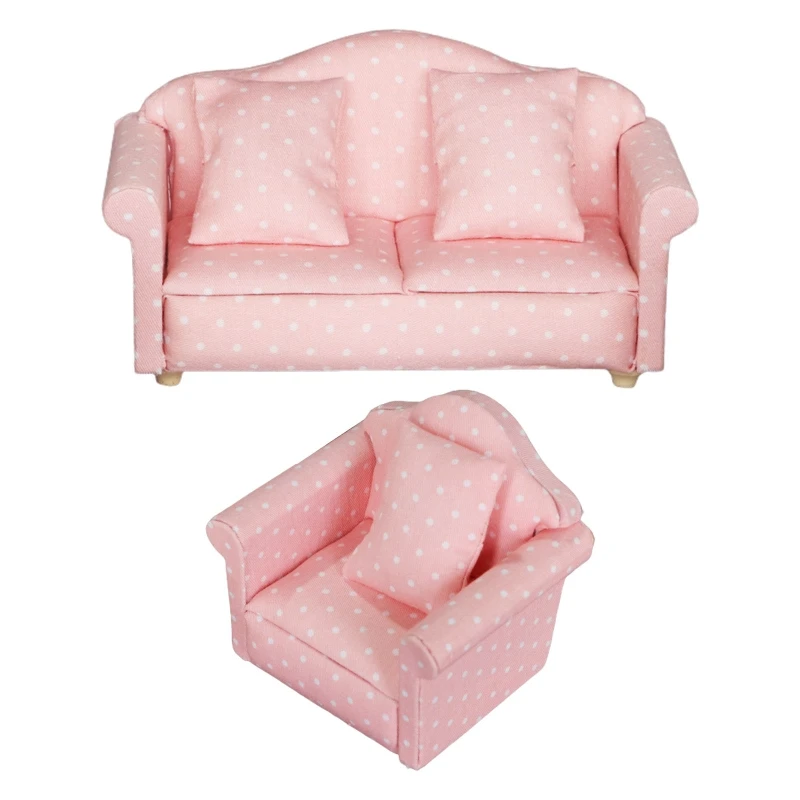 

Polka Dot Pink Sofa Play House Decor Miniature Furniture Girls Pretend Game Toy