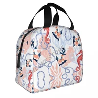 tropical corals sea horse anchor hibiscus ropes insulated lunch bags print food case cooler warm bento box lunch box