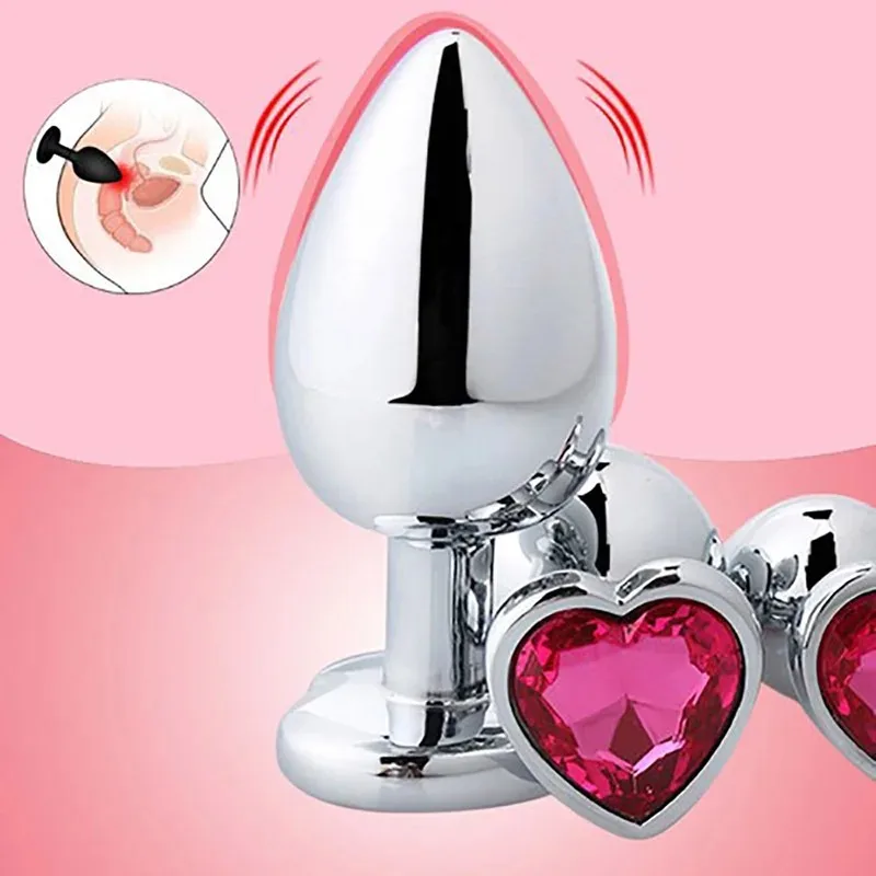 Anal Plug Heart 3 Sizes Stainless Steel Crystal Removable Butt Stimulator Sex Toys Prostate Massager Dildo