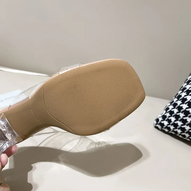 Summer Transparent PVC Sandals Women Clear High Heels Sexy Fashion Chunky Heel Crystal Heeled Shoes Outside Wear Slippers Luxury
